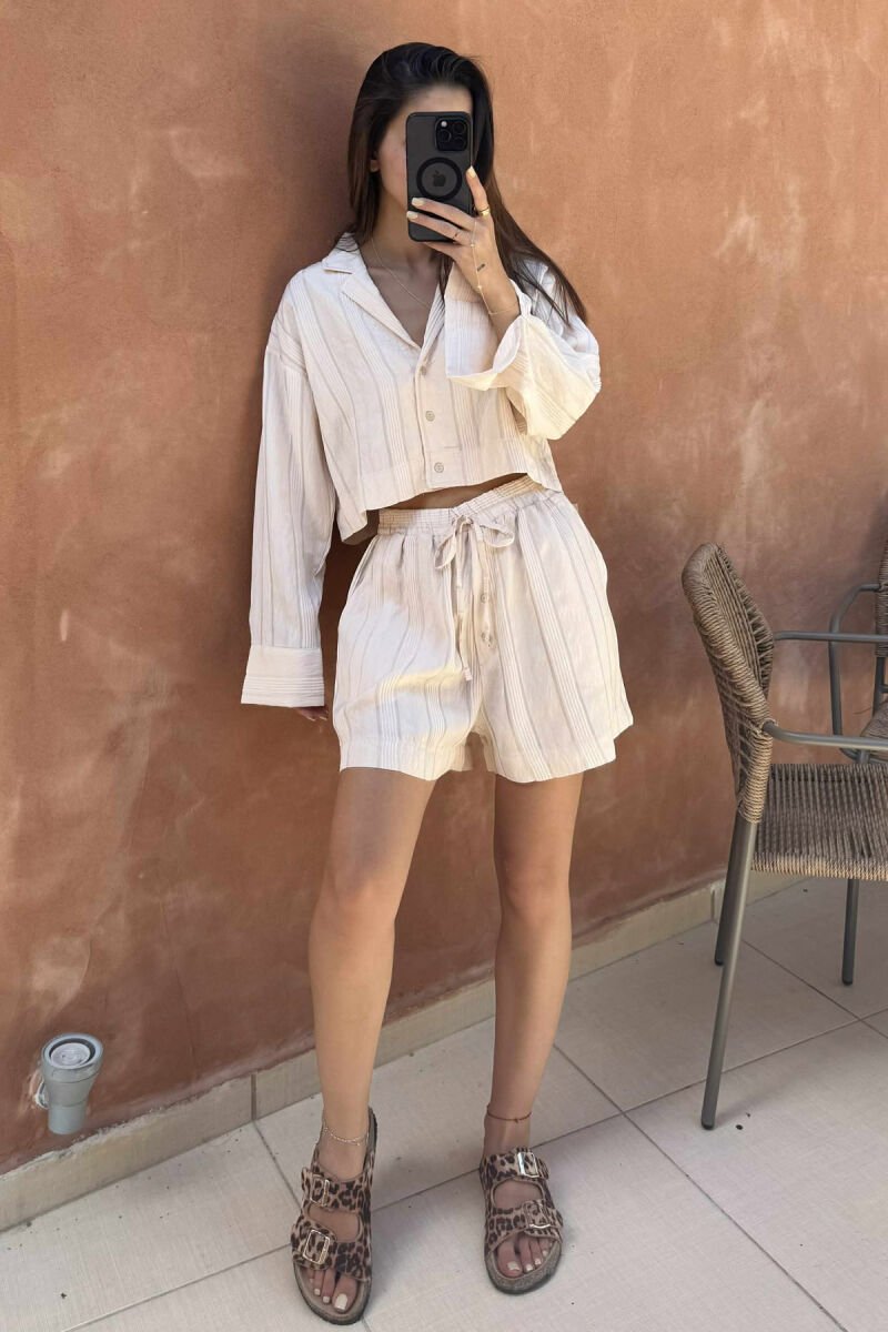 ONE COLOR SHIRT+SHORTS WOMEN SET CREAM/KREM - 4