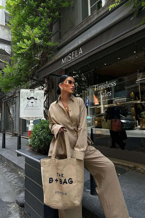 ONE COLOR SHIRT+TROUSERS WOMEN SET BEIGE/BEZHE - 3