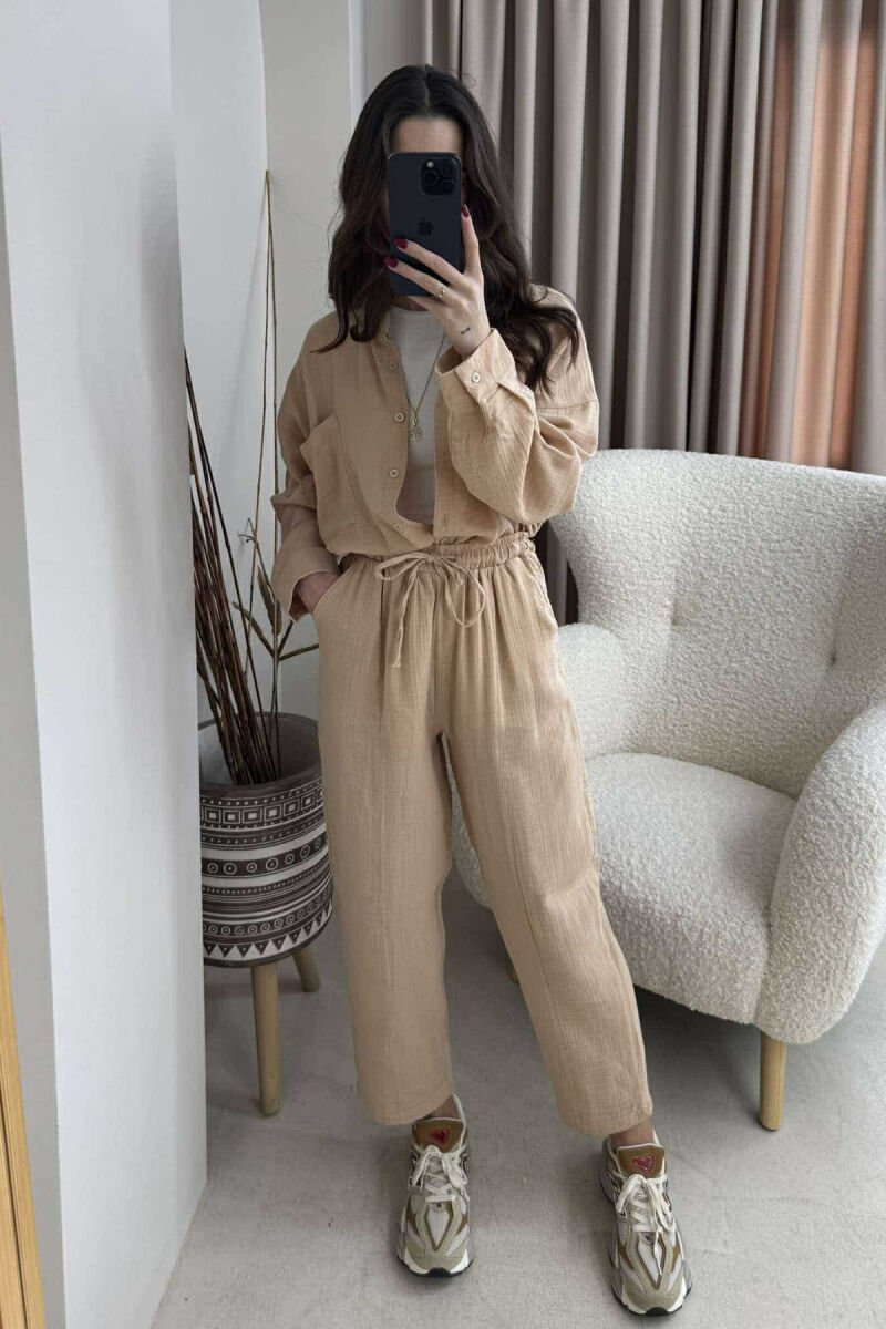 ONE COLOR SHIRT+TROUSERS WOMEN SET BEIGE/BEZHE - 2