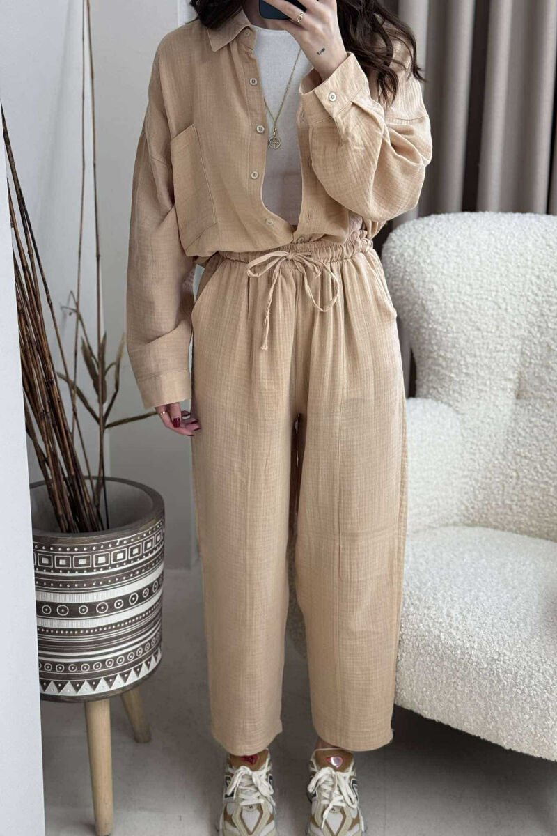 ONE COLOR SHIRT+TROUSERS WOMEN SET BEIGE/BEZHE - 3