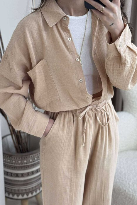 ONE COLOR SHIRT+TROUSERS WOMEN SET BEIGE/BEZHE - 4