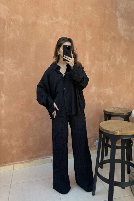 ONE COLOR SHIRT+TROUSERS WOMEN SET BLACK/ E ZEZE 