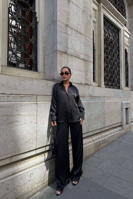 ONE COLOR SHIRT+TROUSERS WOMEN SET BLACK/ E ZEZE - KLAUDIO FASHION