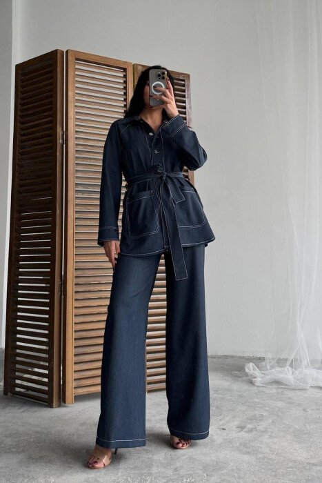 ONE COLOR SHIRT+TROUSERS WOMEN SET BLUE/BLU - KLAUDIO FASHION