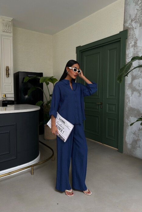 ONE COLOR SHIRT+TROUSERS WOMEN SET BLUE/BLU - 1