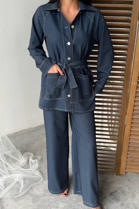 ONE COLOR SHIRT+TROUSERS WOMEN SET BLUE/BLU - 5