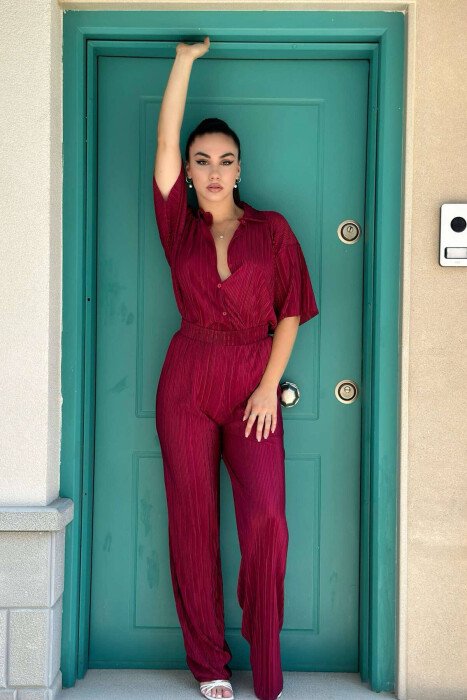 ONE COLOR SHIRT+TROUSERS WOMEN SET BURGUNDY/VISHNJE - 1