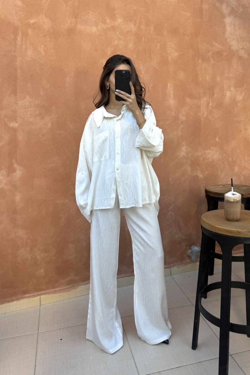 ONE COLOR SHIRT+TROUSERS WOMEN SET CREAM/KREM - 1