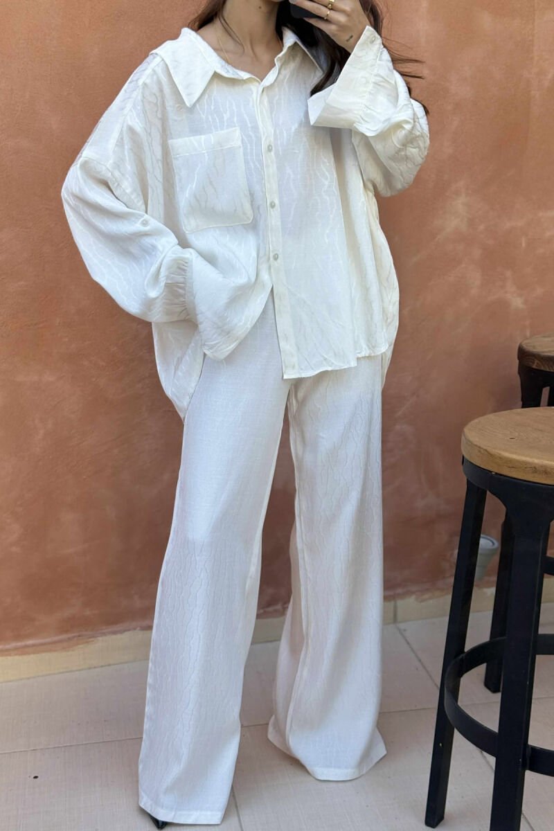 ONE COLOR SHIRT+TROUSERS WOMEN SET CREAM/KREM - 3