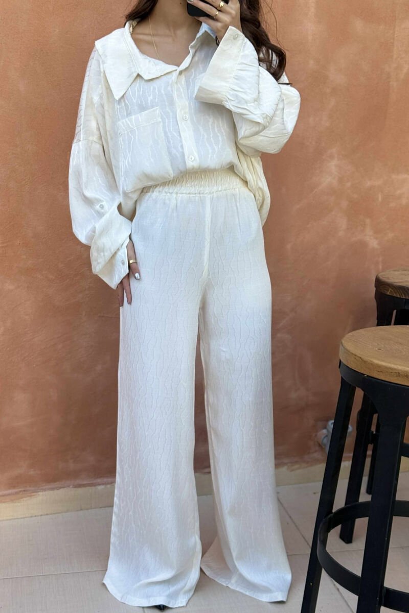 ONE COLOR SHIRT+TROUSERS WOMEN SET CREAM/KREM - 4