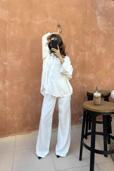 ONE COLOR SHIRT+TROUSERS WOMEN SET CREAM/KREM - 5