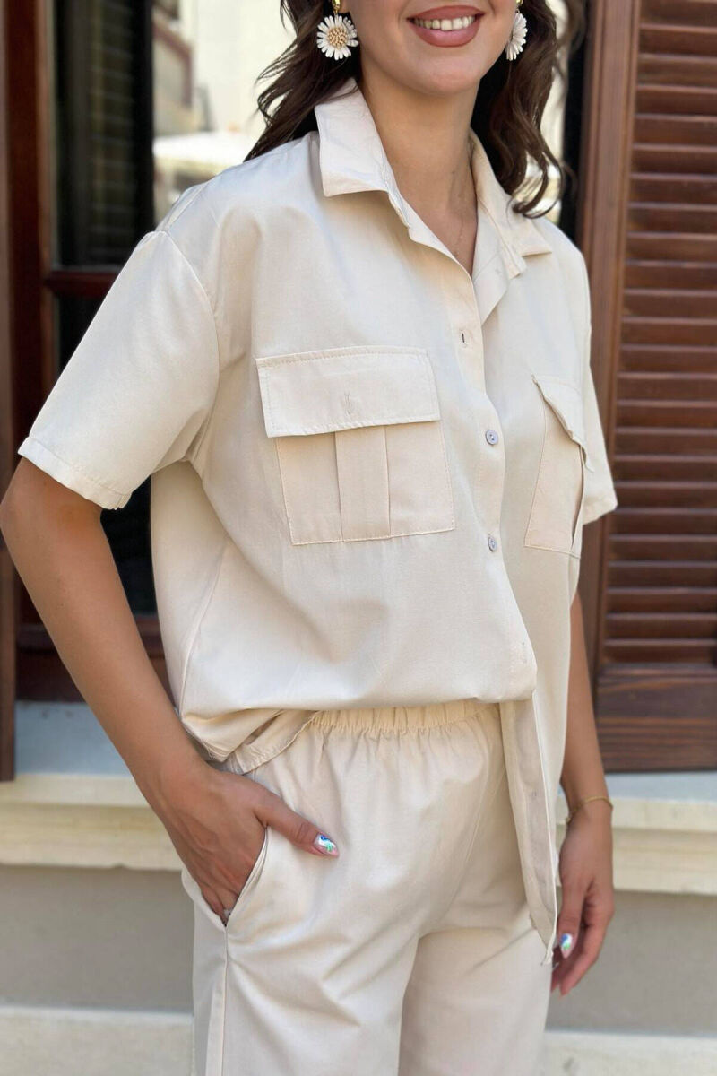 ONE COLOR SHIRT+TROUSERS WOMEN SET CREAM/KREM - 4