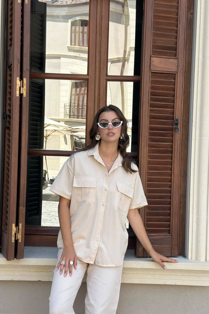 ONE COLOR SHIRT+TROUSERS WOMEN SET CREAM/KREM - 5