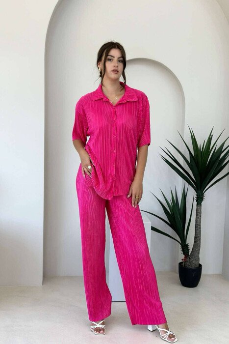 ONE COLOR SHIRT+TROUSERS WOMEN SET FUCHSIA/CIKLAMI - KLAUDIO FASHION