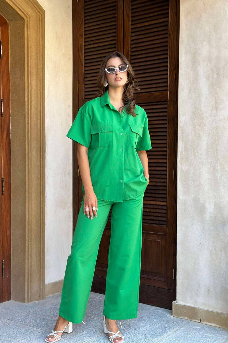 ONE COLOR SHIRT+TROUSERS WOMEN SET GREEN/JESHILE - 1