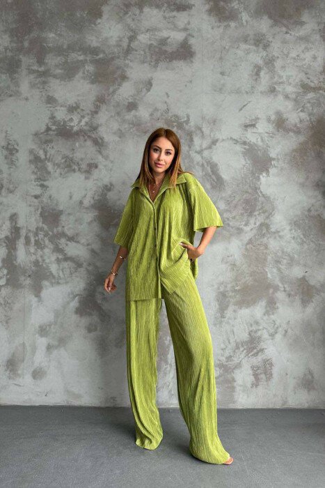 ONE COLOR SHIRT+TROUSERS WOMEN SET LIGHT GREEN/JEZB - KLAUDIO FASHION