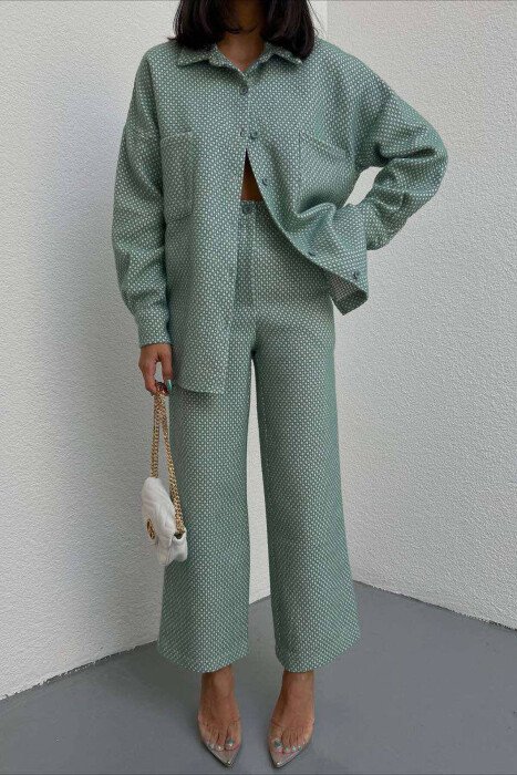 ONE COLOR SHIRT+TROUSERS WOMEN SET MINT/MENTE - KLAUDIO FASHION