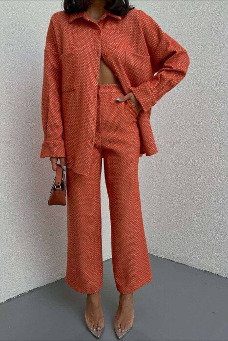 ONE COLOR SHIRT+TROUSERS WOMEN SET ORANGE/PORTOKALLI - KLAUDIO FASHION