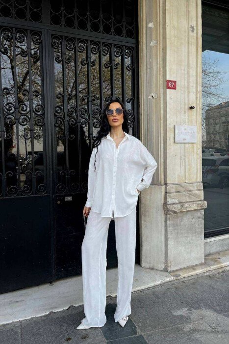 ONE COLOR SHIRT+TROUSERS WOMEN SET WHITE-E BARDHE - KLAUDIO FASHION
