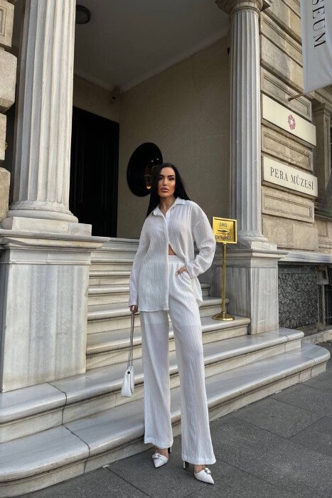 ONE COLOR SHIRT+TROUSERS WOMEN SET WHITE-E BARDHE - KLAUDIO FASHION