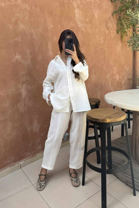 ONE COLOR SHIRT+TROUSERS WOMEN SET WHITE-E BARDHE - KLAUDIO FASHION