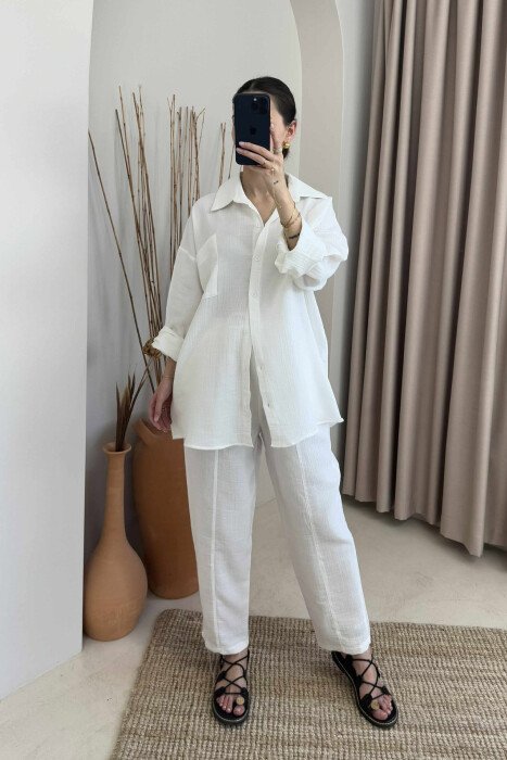 ONE COLOR SHIRT+TROUSERS WOMEN SET WHITE-E BARDHE - 1