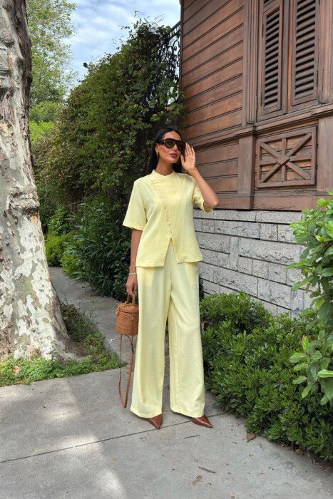 SET NJË NGJYRËSH KËMISHË+PANTALLONA PËR FEMRA NË NGJYRËN E VERDHË - KLAUDIO FASHION