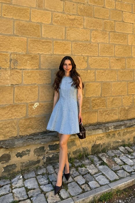 ONE COLOR SHORT DENIM WOMAN DRESS BABY BLUE/BLU BY - 1