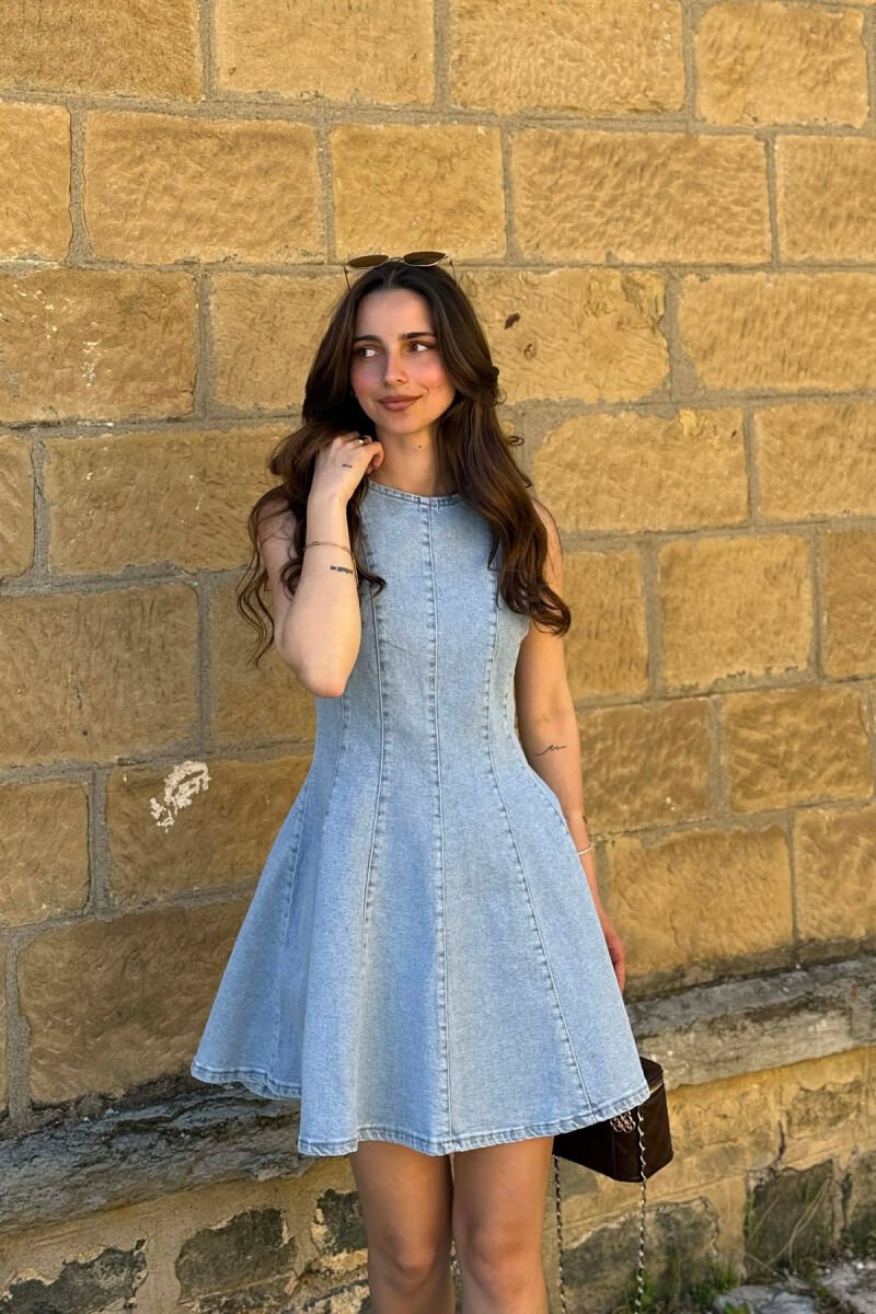 ONE COLOR SHORT DENIM WOMAN DRESS BABY BLUE/BLU BY - 5