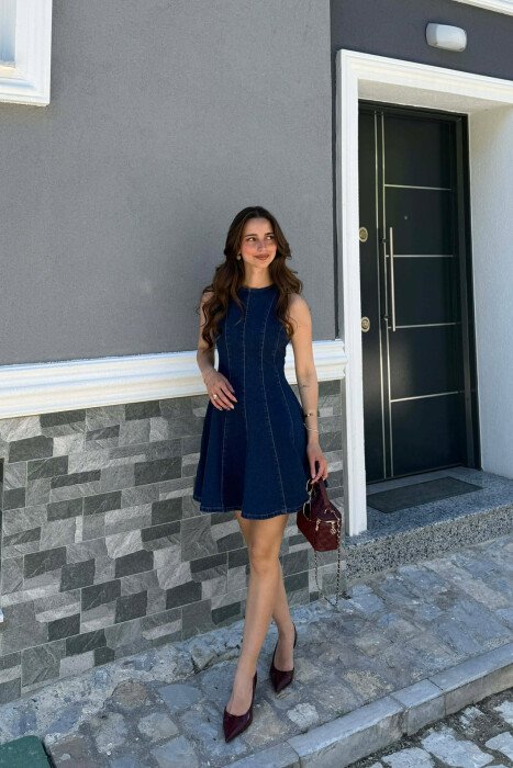 ONE COLOR SHORT DENIM WOMAN DRESS BLUE/BLU 