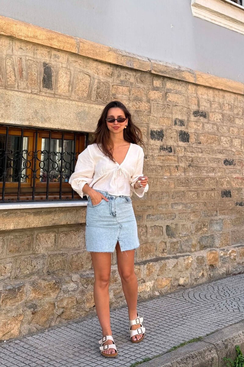 ONE COLOR SHORT DENIM WOMAN SKIRT LIGHTBLUE/BZ - 3
