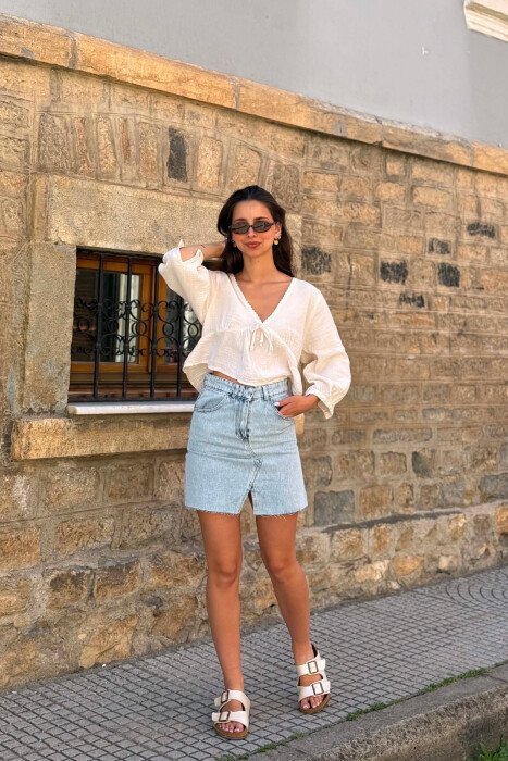 ONE COLOR SHORT DENIM WOMAN SKIRT LIGHTBLUE/BZ - 4