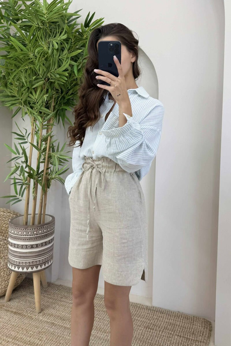 ONE COLOR SHORT LINEN WOMAN BEIGE/BEZHE - 3
