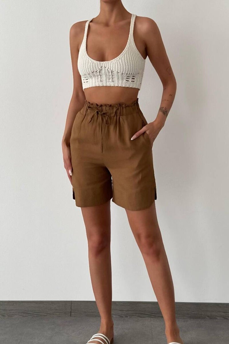 ONE COLOR SHORT LINEN WOMAN BROWN/KAFE - 1