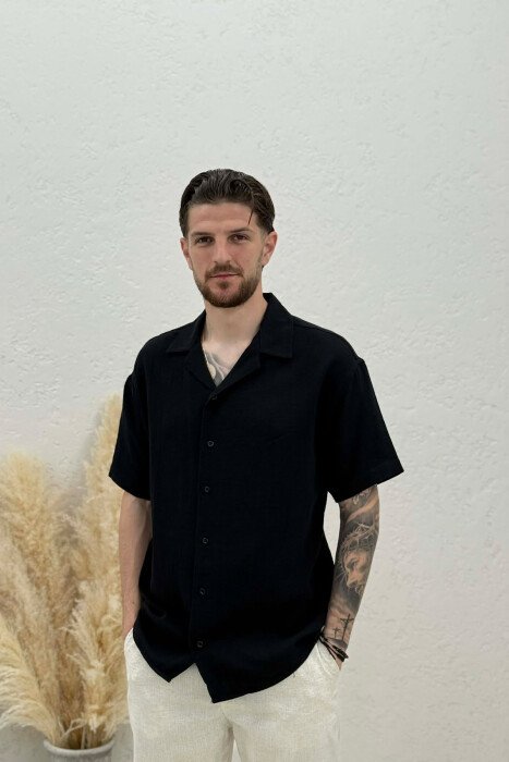 ONE COLOR SHORT SLEEVE MEN SHIRT BLACK/ E ZEZE - 1