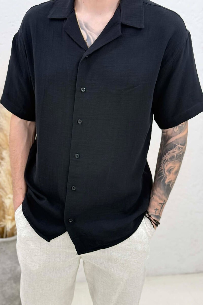 ONE COLOR SHORT SLEEVE MEN SHIRT BLACK/ E ZEZE - 2