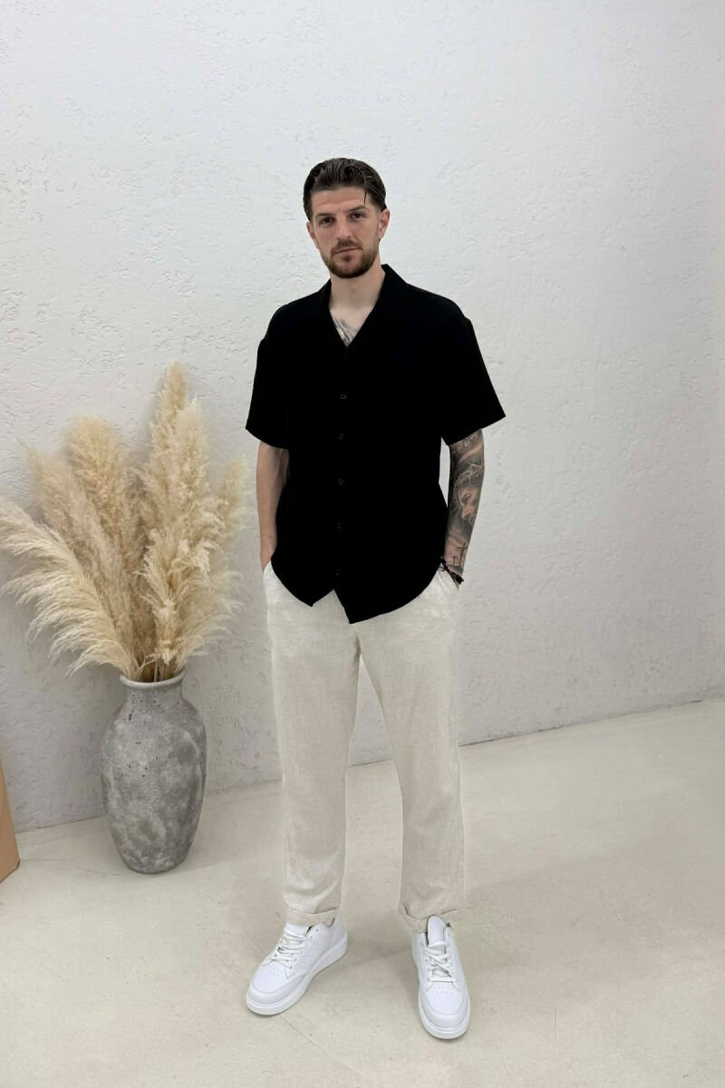 ONE COLOR SHORT SLEEVE MEN SHIRT BLACK/ E ZEZE - 3