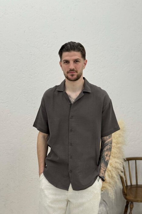 ONE COLOR SHORT SLEEVE MEN SHIRT DARK GREY/GEE 