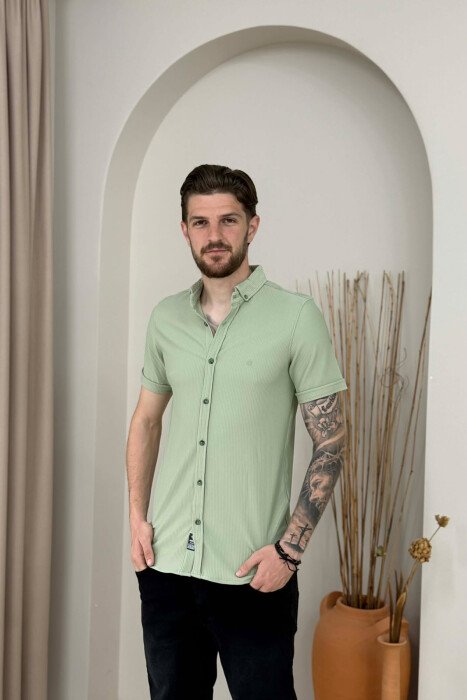 ONE COLOR SHORT SLEEVE MEN SHIRT MINT/MENTE - KLAUDIO FASHION