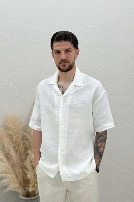 ONE COLOR SHORT SLEEVE MEN SHIRT WHITE-E BARDHE 