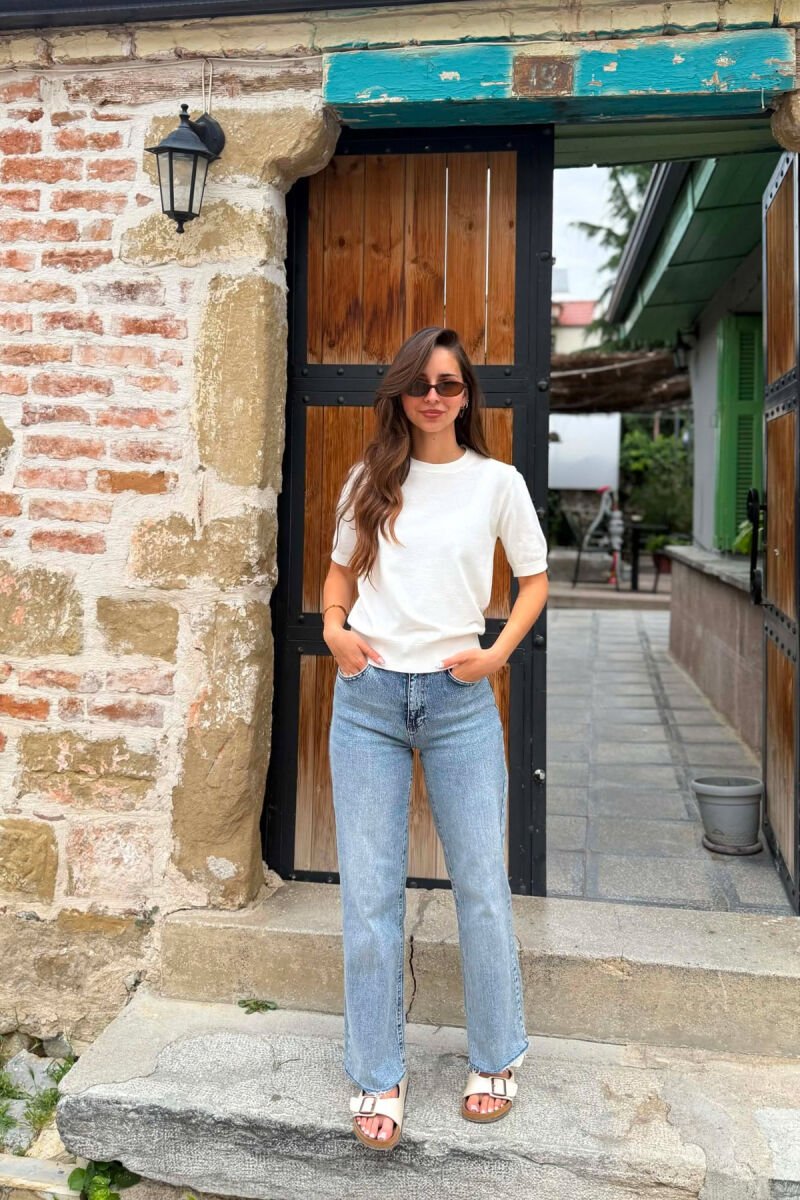 ONE COLOR SHORT SLEEVE ROUND NECK WOMEN SWEATER WHITE-E BARDHE - 3
