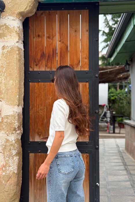 ONE COLOR SHORT SLEEVE ROUND NECK WOMEN SWEATER WHITE-E BARDHE - 5