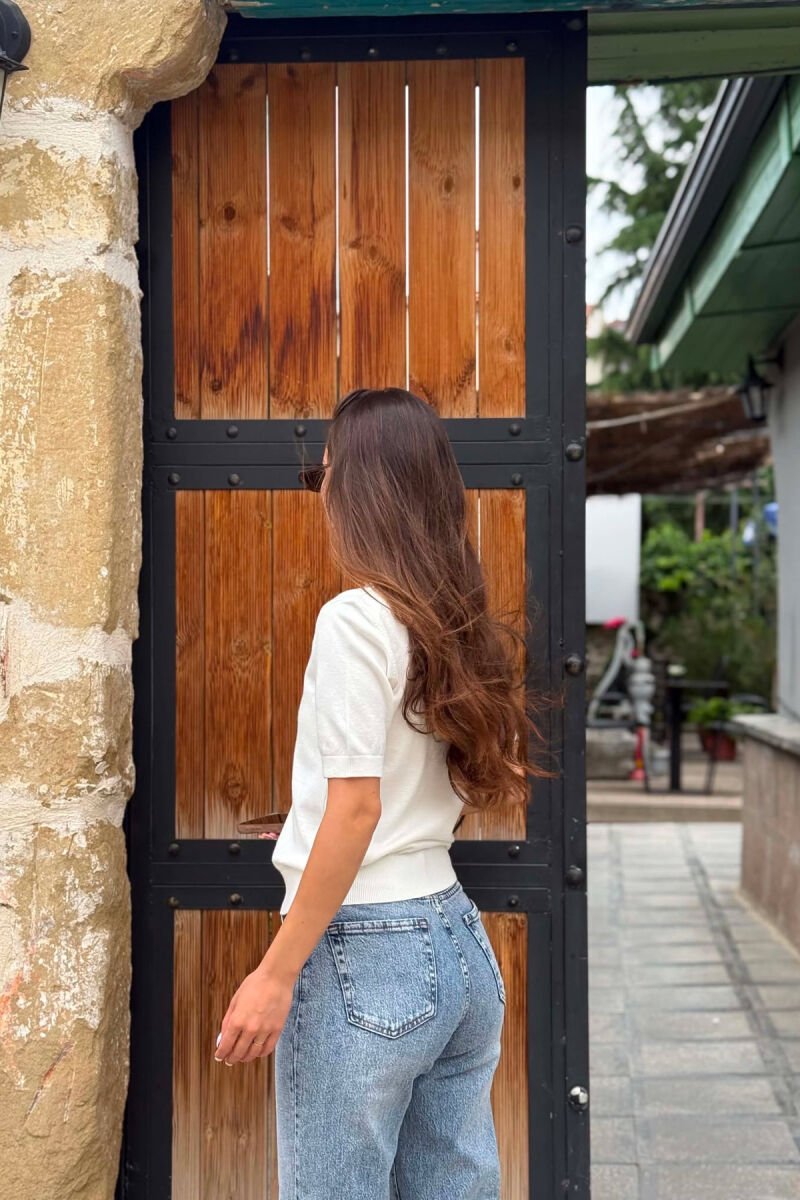 ONE COLOR SHORT SLEEVE ROUND NECK WOMEN SWEATER WHITE-E BARDHE - 5