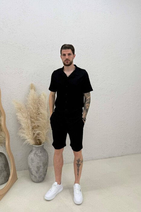 ONE COLOR SHORT SLEEVE SHIRT + SHORTS MEN SET BLACK/ E ZEZE - KLAUDIO FASHION