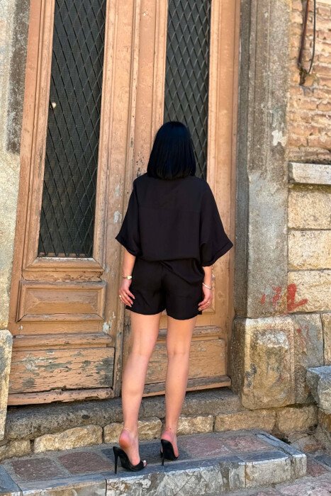 ONE COLOR SHORT SLEEVE SHIRT + SHORTS WOMAN SET BLACK/ E ZEZE - 2