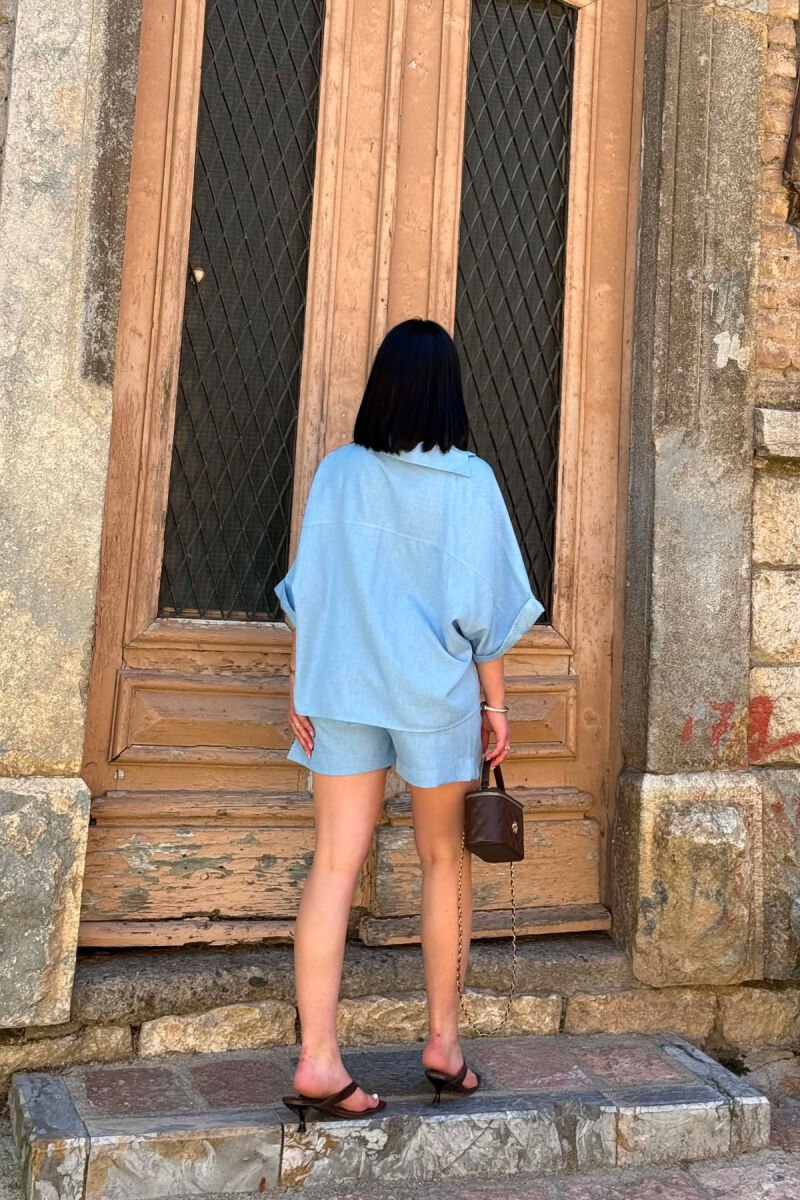 ONE COLOR SHORT SLEEVE SHIRT + SHORTS WOMAN SET LIGHTBLUE/BZ - 2