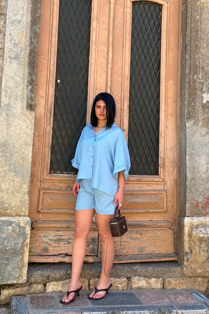 ONE COLOR SHORT SLEEVE SHIRT + SHORTS WOMAN SET LIGHTBLUE/BZ - 3