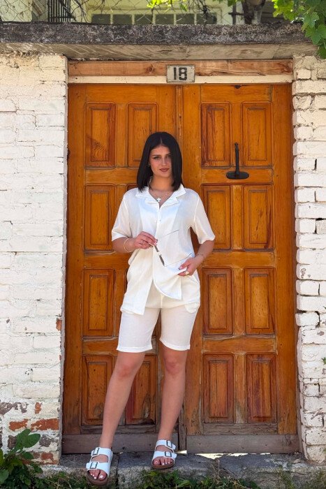 ONE COLOR SHORT SLEEVE SHIRT + SHORTS WOMAN SET WHITE-E BARDHE - 2