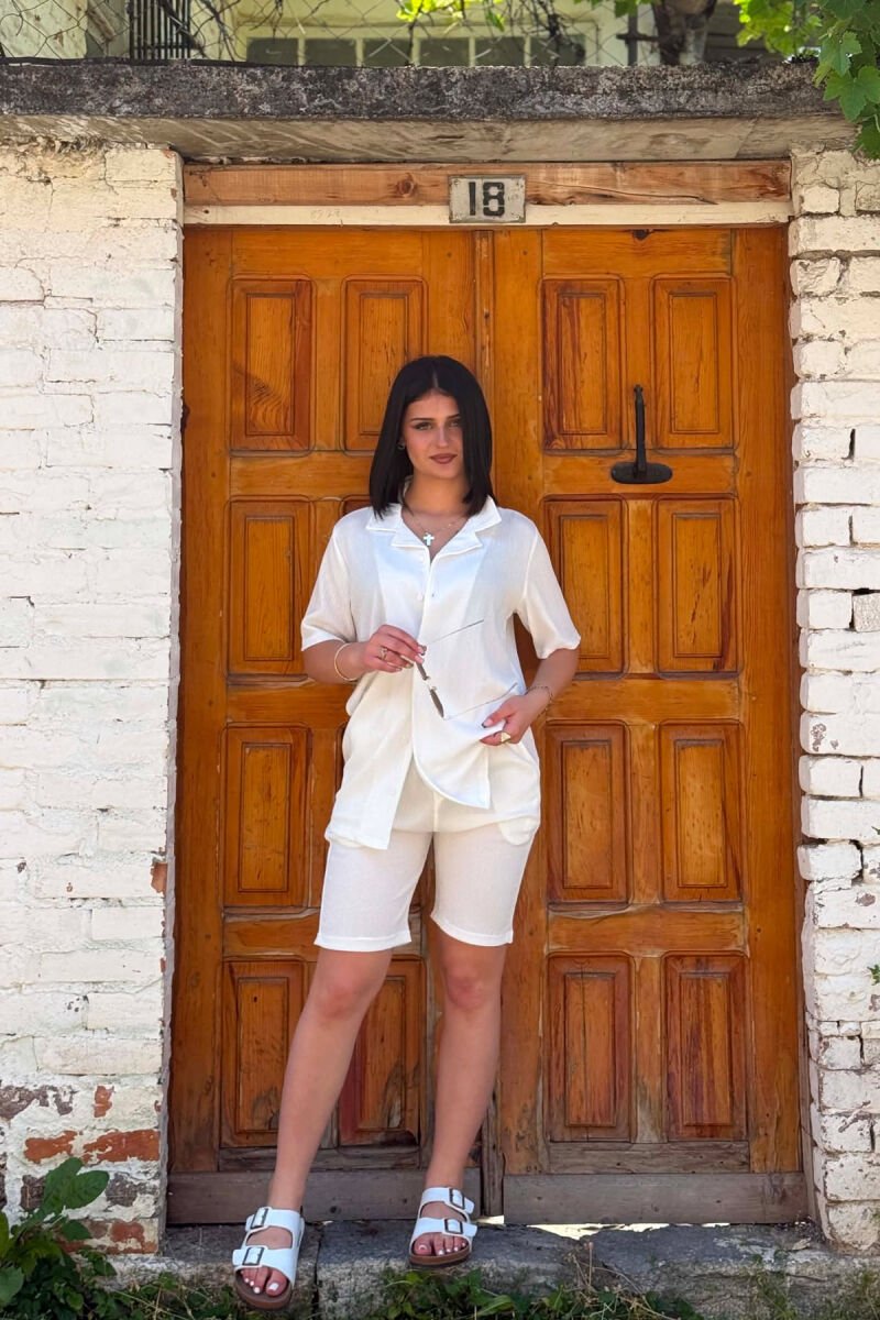 ONE COLOR SHORT SLEEVE SHIRT + SHORTS WOMAN SET WHITE-E BARDHE - 2