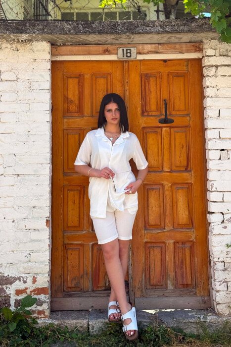 ONE COLOR SHORT SLEEVE SHIRT + SHORTS WOMAN SET WHITE-E BARDHE - 3